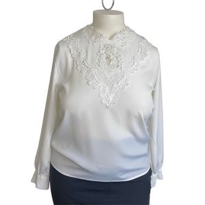 Vintage 90s ivory lace & beaded collar blouse 14